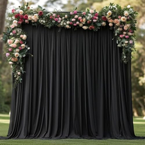 Lot de 2 rideaux de fond 1,5 x 2,45 cm - Noir - 100 % polyester - Sans plis - Fond blanc - Pour anniversaire, baptême, douche de bébé, mariée, douche