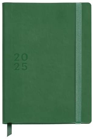 Miquelrius - Kalender 2025, Größe 155 x 213 mm, Tagesansicht, genähter Einband aus Kunstleder, nachhaltiges Papier 100 g/m², Gummiverschluss, Spanisch, Englisch und Portugiesisch, Grün