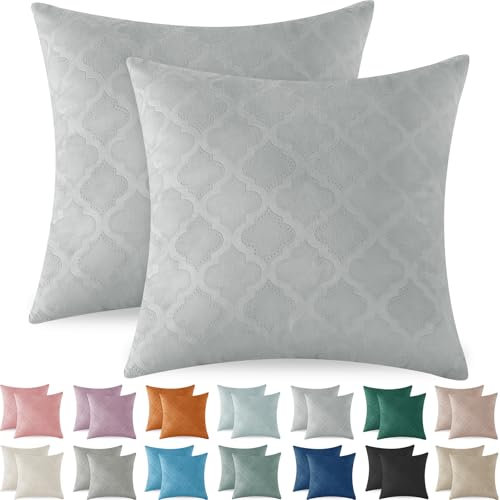 Ystyle Federe Cuscini di Natale in Velluto Arredo Divano Copricuscini 60x60 Camera da Letto Federe Arredo Casa Moderni Elegante Morbido Resistente con Cerniera Invisibile 2 Pezzi, Grigio Argento