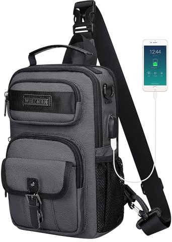WITZMAN Sling Bag Herren Travel Crossbody Bag Brusttasche 8L Leichter USB-Ladeanschluss Schultertasche Herren Damen (B698 Silbergrau)