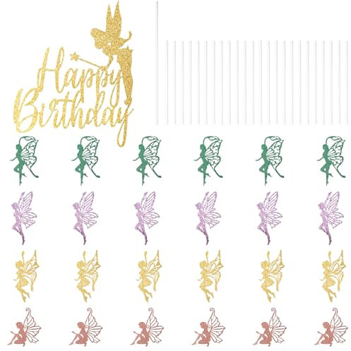 Neikafan Cake Topper Fée Clochette 25 Pièces Décoration Gâteau Fée Cake Topper Fairy Tail Gâteau Fée Décoration pour Fille Enfants Fête D'anniversaire Baby Shower Décoration Gâteau Fée