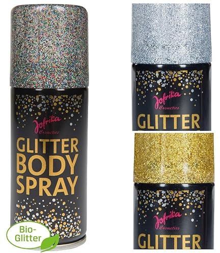 Jofrika Cosmetics - Bio Glitter Bodyspray, Biologisch abbaubar, ohne Mikropartikel, Körperspray Glitzereffekt (706760 - Silber)