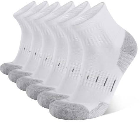 YOJOOM Mens Sports Quarter Ankle Socks Black Anti-Blister Cushioned Trainer Running Athletic Socks for Men 9-12 6-9 (UK, Numeric, 9, 12, Regular, Regular, White 6 pairs)