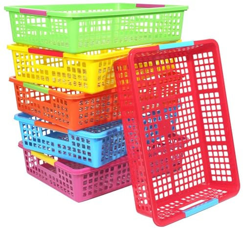 Marran Classroom Plastic Paper Organizer Tray, Turn-in Classroom Book Basket, 6Pcs