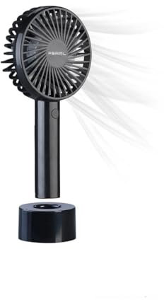 PEARL USB-Mini-Handventilator: 2in1-Hand- & Tisch-Ventilator, Akku-Versandrückläufer (Ventilator mit Basis, mit Standfuß, Luftkühler Auto)