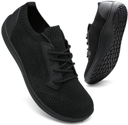FZJIALI Barfuss Schuhe Damen Sneaker Schwarz Walkingschuhe Mit Breiter Zehenbox Sportschuhe Turnschuhe Laufschuhe Leichte Sommerschuhe Traillaufschuhe Minimalistische Schwarz 39