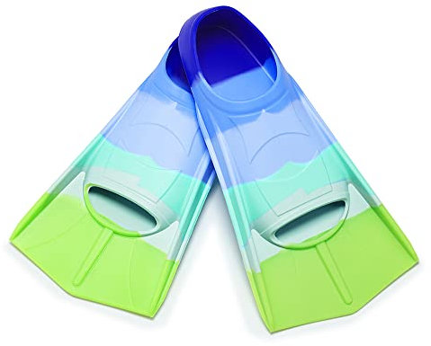 Schwimmflossen Kinder, 100% Silikon Kurzflossen, Taucherflossen Regenbogen Flossen für Kinder Erwachsene Männer Frauen Schwimmen Tauchen (Regenbogen-Blau, S)
