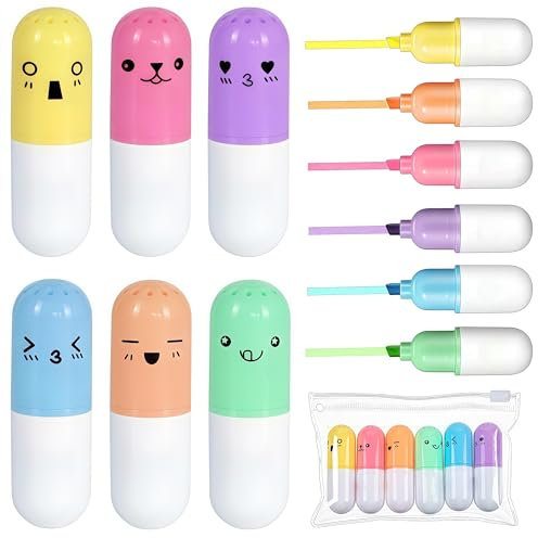 OMZSXK Mini Textmarkern,18 Stück Mini Textmarker,Pillenförmige Textliner Stifte,lustige Kawaii Highlighter Kapsel-förmige Schreibwaren für Kinder Schüler Party Geburtstag Schule Mitgebsel-Füllungen