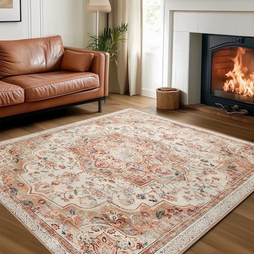 SONGMICS HOME Vintage Teppich, 200 x 290 cm, Wohnzimmerteppich, Schlafzimmerteppich, Waschbarerteppich, Rutschfester Teppich, für Küche, Flur, Esszimmer, cappuccinobeige TAR310L01