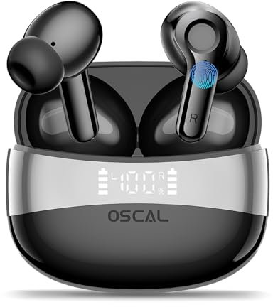 OSCAL Kopfhörer Kabellos Bluetooth 5.4 mit 40h Spielzeit in Ear Kopfhörer Bluetooth IPX7 Wasserdicht Touch-Control Bloototh Sopfhörer Ohne Kabel LED-Ladeanzeige für Sport & Büro (Android/iOS)