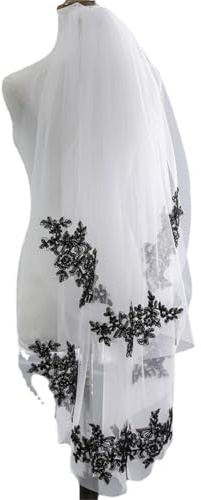 HWBZSZY Doppelschicht Brautschleier Hochzeit Weicher Tüll mit Kamm, Kathedrale Schwarz Spitze Blumenrand Schleier Damen Hochzeit Kopfschmuck Zubehör für Fotostudio und Party