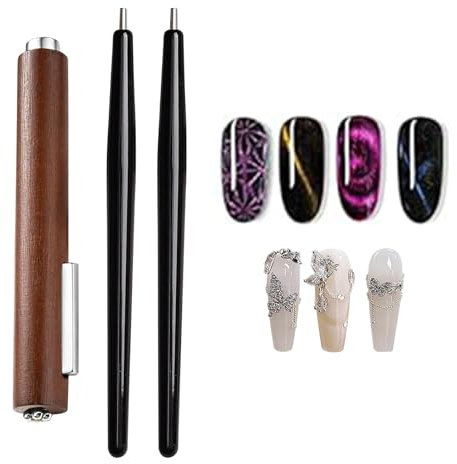 3-in-1 Cat Eye Magnet for Nails with 2 Magnetic Pens - Powerful Nail Magnets for Nail Art, Cateye Magnet for Professional Salon & Home DIY Nail Designs, Strong Suction for Stunning 3D Effects