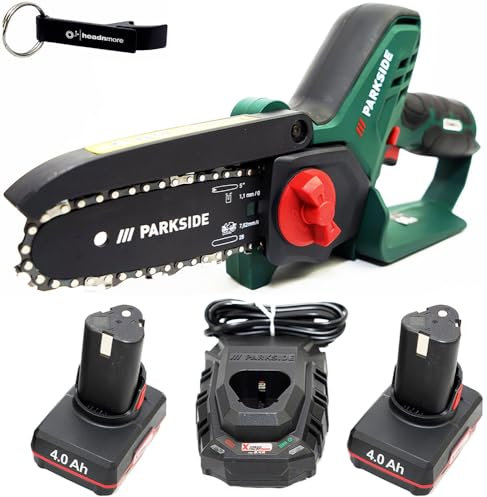 HEADNMORE® Parkside® PGHSA 12 V Coupe-bois sans fil 12 V + porte-clés HEADNMORE® (batterie 2 x 4 Ah)