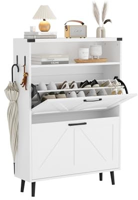 FiveWillowise Shoe Storage Cabinet for Modern Home, Shoe Cabinet with 2 Flip Drawers and Open Shelf, Freestanding Entryway Storage Unit with Adjustable Shelves