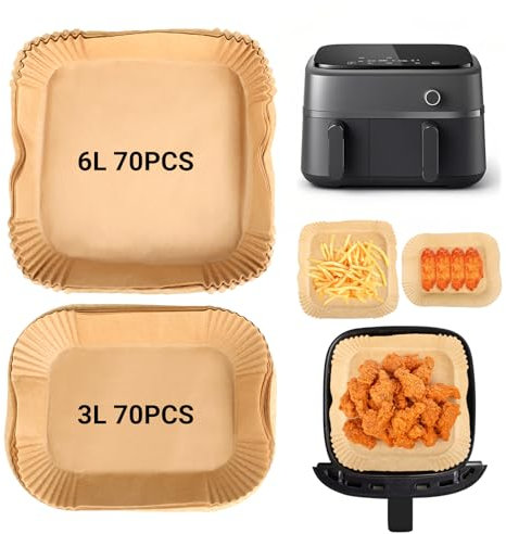 Carta Forno Per Friggitrice Ad Aria 140 Pezzi 6L e 3L Carta Air Fryer Antiaderente Rettangolare Resistente al Calore per carta Air Fryer e Friggitrici ad Aria