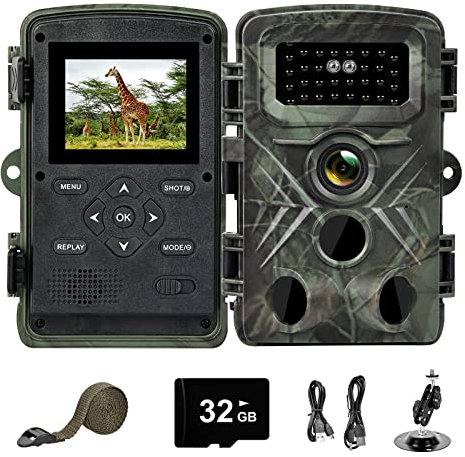 YOVOCA Fototrappola Fotocamera Caccia, 120° Fototrappole Infrarossi Invisibili con Scheda 32GB, 58MP 2,7K Foto Trappola di Sorveglianza con LCD 2.0 per Animali Movimento Attivato Visione Notturna