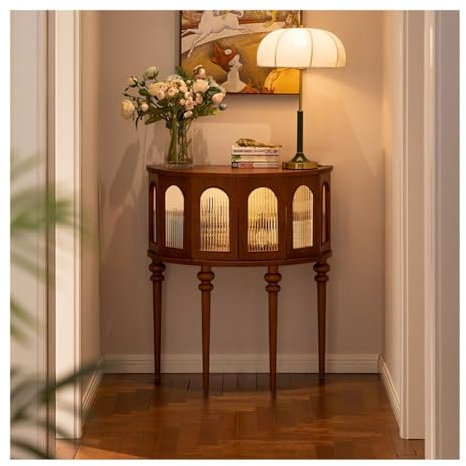 Table console console demi-lune, table d'entrée en bois massif avec capteur de lumière intelligent, petite table d'entrée, table d'entrée moderne, décoration intérieure moderne table basse(Brown)