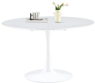 buybyroom Moderner runder Esstisch, Stehtisch, Schreibtisch für Küche, Esszimmer, Wohnzimmer und Büro, für 4-6 Personen, Ø 120 cm, Weiß