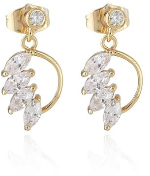 AMDXD Gelbgold 585 14 Karat Ohrstecker Damen Echtgold Schmuck, Blatt D Ohrhänger mit Moissanit Marquiseschliff, 14K Gold Ohrstecker Jungs