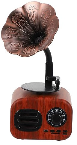 SEWACC Enceinte sans Fil Rétro en pour Téléphone Et Ordinateur Mini-Enceinte Portable Haut-Parleur Stéréo Vintage De Phonographe pour Écouter Musique à La Maison Style Classique Couleur Naturel