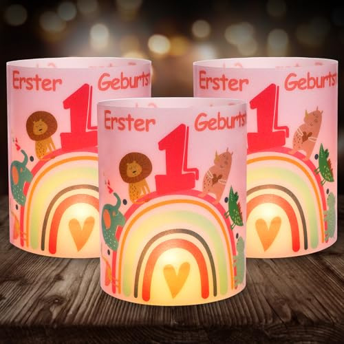 Tischdeko 1. Geburtstag Mädchen Junge, Seutgjie Geburtstagsdeko 1 Jahr Mädchen Junge für Windlicht Teelichter oder Kerzen