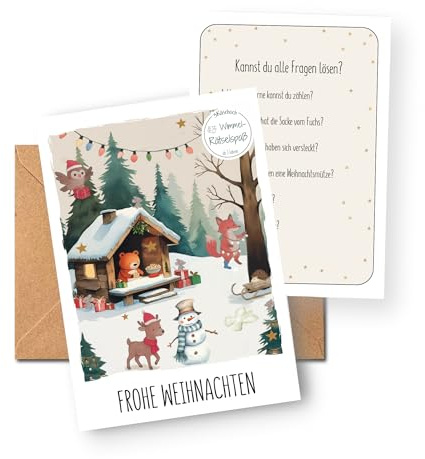 3Käsehoch Weihnachtskarte Kinder Wald Tiere – interaktive Rätsel- & Wimmelkarte mit Rubbel-Feld – kreative Beschäftigung im Advent – Geschenkidee für Nikolaus & Weihnachten