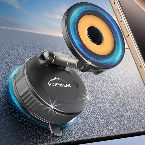 HAVENPEAK 360° Rotating Magnetic Phone Holder | Ultra Strong Vacuum Suction with Adjustable Cup | Use in Car, Gym, on Mirrors | Compatible with iPhone & Android Smartphones