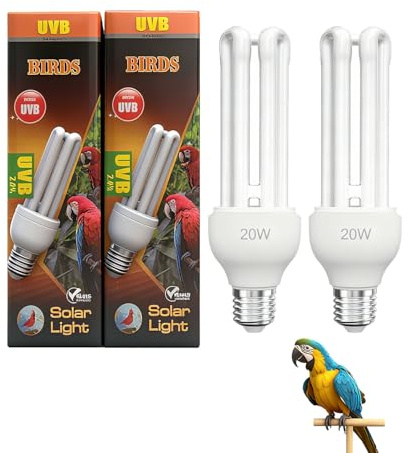 KINGYEENUO E27 UVA UVB Glühbirne für Vögel 2.4 UVB 20W Kompakte Leuchtstofflampe für Alle Arten Gefangenen Vögeln, Natürliches Sonnenlicht Simulation Vogel Papagei Lampe Kompakte Vogelkäfig Licht, 2X