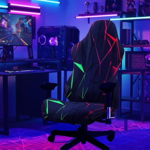 Simpkeely Blacklight - Coprisedia da gaming, con motivo geometrico al neon reattivo ai raggi UV, si illumina al buio, protezione per sedia da eSport, decorazione per la stanza dei giocatori