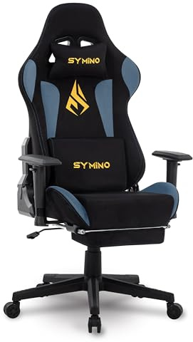 Symino Gaming Chair with Footrest, Computer Chair for Teens with Headrest and Lumbar Support, Ergonomic PC Chair, Height Adjustable Rotating Task Chairs, Black Blue