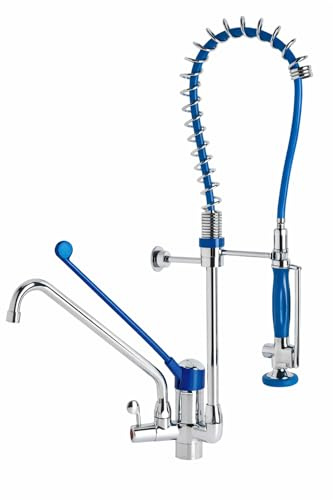 Genebre - Grifo Columna Prelavado Profesional 1803 04 | Grifo Industrial Monomando con Ducha Extraíble y Maneta Médica | Cocina Profesional, Hostelería, AISI 304 Inoxidable