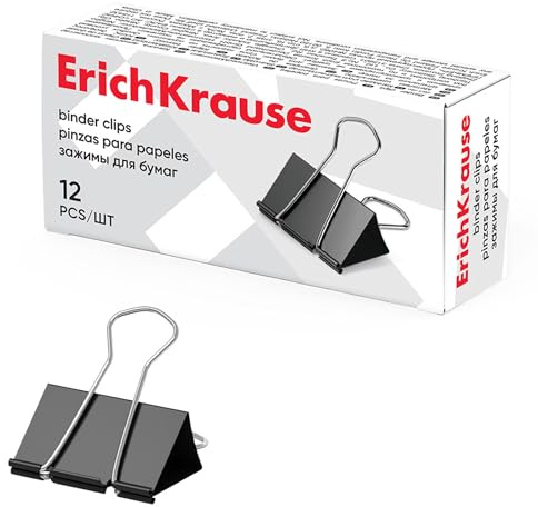 Foldback Klammern 32mm aus Metall 12 Stück Schwarz - Vielseitige Büroklammern für Bürobedarf & Schreibtischzubehör - Binderclips Papierklammern Briefklammern Aktenklammern