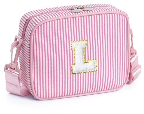YOOLIFE Geschenk Mädchen 3 4 5 6 7 8 9 10 Jahre Umhängetasche Kinder Rosa L | Buchstaben Umhängetasche Mädchen Geldbörse Schultertasche Personalisiert Geburtstagsgeschenk für Kinder Teenager Nichte Mama