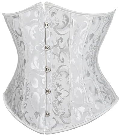 SZIVYSHI Women'S Underbust Satin Lace Up Waist Cincher Corset Shaper Bustier Top Jacquard White M