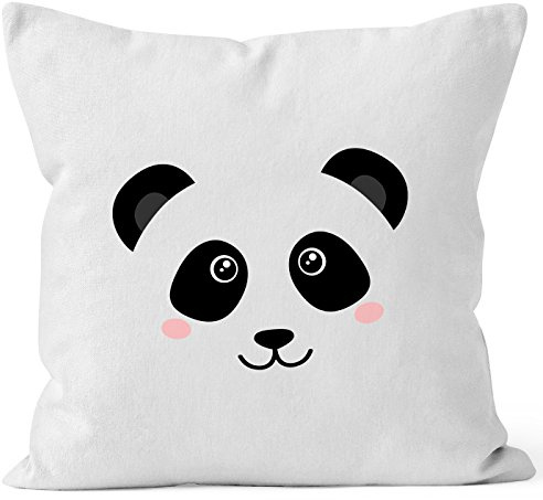 MoonWorks Kissen-Bezug Panda Gesicht Pandabär Tiergesichter Kissen-Hülle Deko-Kissen Baumwolle Weiss Unisize