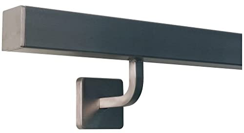 Corrimano quadrato moderno in acciaio inox, design rettangolare, ringhiera con supporto saldato angolare, lunghezza: 0,3 m – 6 m in un unico pezzo, lunghezza: 30 cm con 2 supporti