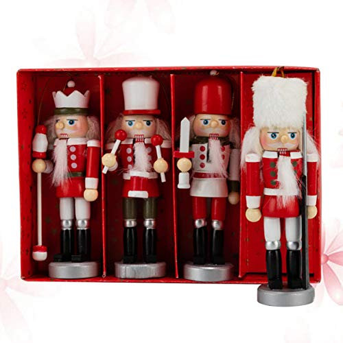 Wakauto Nussknacker, Holz, Walnuss-Soldat, hängende Dekoration, Weihnachtsbaum-Figuren, Spielzeug, Geschenke, Rot, 4 Stück