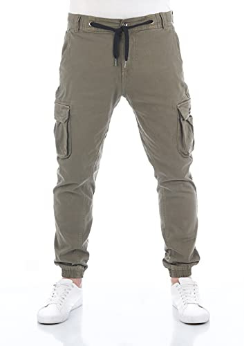 riverso Cargohose Herren Stretch RIVHanno Slim Fit Cargo Hose Taschen Olive w33, Größe:W 33, Farbvariante:Middle Green (12300)