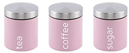 Bargain Shack Tea Coffee Sugar Canisters Set Airtight Labelled Containers for Tea & Coffee Storage Tin Storage Jars Kitchen Accessories & Essentials (Dainty - Appleblossom)
