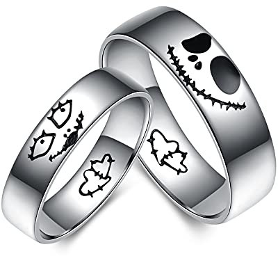 Jack Skellington und Sally Paar Ringe Sterling Silber - Albtraum vor Weihnachten Schädel Ring Gothic Nightmare Before Christmas Romantische Schmuck Geschenke für Damen Herren (Herren, 10)