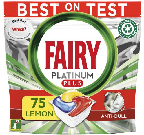 Fairy Platinum Plus All In One Dishwasher Tablets, Lemon, 75 Tablets