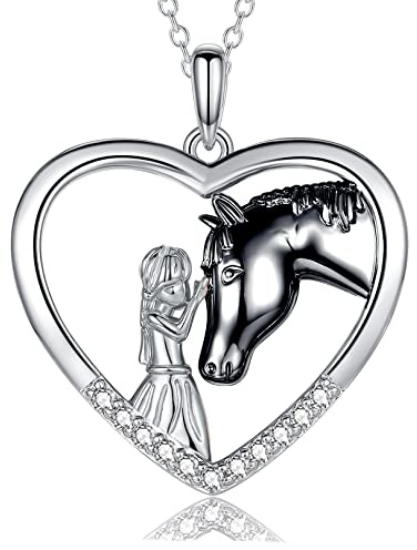 USEEDOVIA Pferde Mädchen Geschenk Herz Kette Halskette Damen 925 Weißgold| Damen Silberkette Mädchen Kette Herz Kette Silber Schmuck Damen Geschenk für Frauen Ostern Geburstag mit Geschenkbox