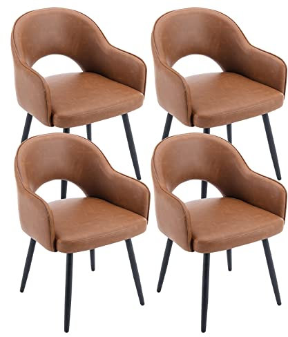 chairus 4 Stück Esszimmerstühle aus PU Leder 360° Drehbar Küchensessel Armlehnstuhl Gepolsterte Seitenstühle für Zuhause Büro Wohnzimmer (Braun-4(PU Leder))
