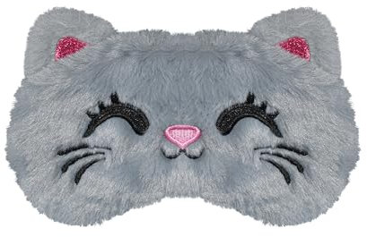 Mezeic Augenmaske für Schlafen, 3D Süße Tiere Schlafmaske Neuheit Augenbinde Augen Abdeckung Plüsch Nachtmaske für Kinder Mädchen Jungen Damen Reisen Nickerchen (Graue Katze)