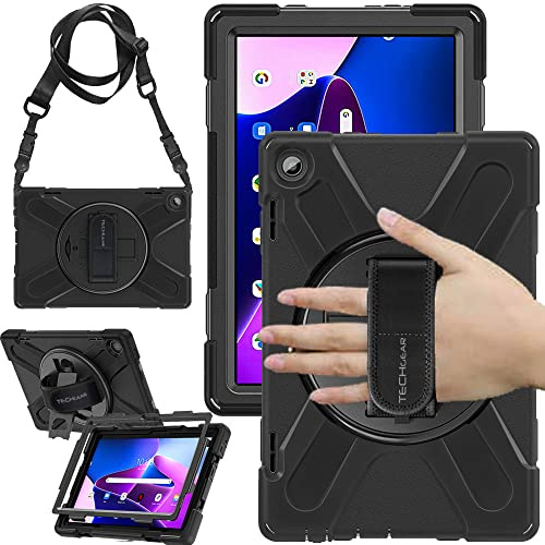 TECHGEAR X-Case - Funda para Lenovo Tab M10 de 3ª generación 2022 (10.1 pulgadas) TB328/TB328FU/TB328XU - Soporte giratorio de 360 grados con correa para la mano y el hombro