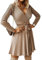 Damen Pulloverkleid Winter Langarm V-Ausschnitt Strickkleid Hohe Taille A-Linie Elegant Kurzkleid mit Abnehmbarer Gürtel (Khaki, S)