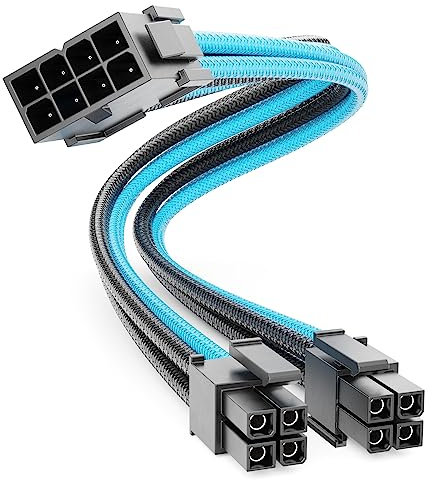 deleyCON 4+4-Pin EPS Processore CPU Cavo di Alimentazione Cavo di Estensione 30 cm - 18 AWG Scheda Madre PSU PC Computer Nylon Cavo di Corrente Spina a Presa - Nero Blu