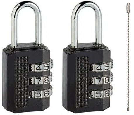 Cadenas à combinaison à 3 chiffres, cadenas avec mot de passe, cadenas à combinaison, cadenas étanche, serrure à combinaison, code serrures pour armoire, avec porte-clés, 2 pièces