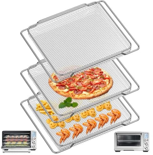 Air Fryer Basket for Breville BOV900BSS Smart Oven Air Fryer Pro,16.5D x 11.8W x 1.1H Food Grade 3PCS Steel Mesh Baskets Accessories Tray for Breville Air Fryer Toaster Oven, Microwave Oven