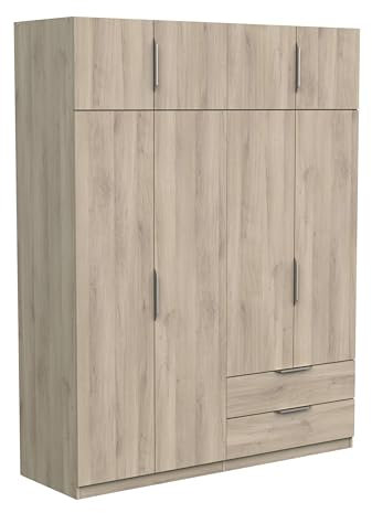 Miroytengo Armario Dormitorio Ghost 4 Puertas, 2 cajones y 2 Espejos Melamina Color Roble Kronberg 158x51 cm